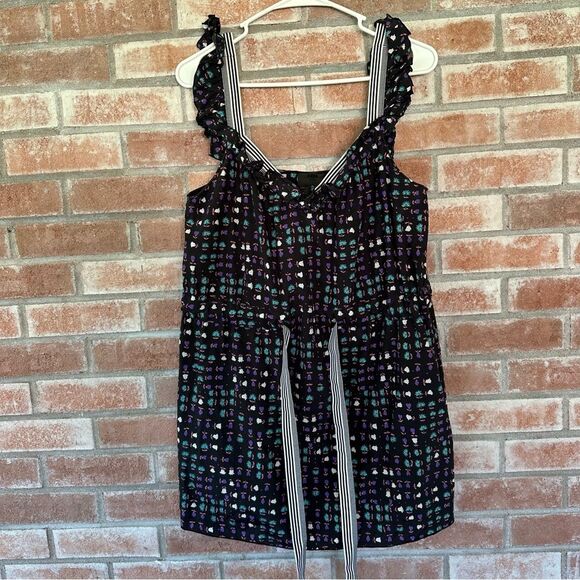 Anna Sui Anthropologie Silk Blend Mini Dress Women’s 8 Black Print - Picture 1 of 8